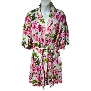 Show Me Your Mumu Pink Floral Flower Short Sleeve Tie Robe One Size Fits Most